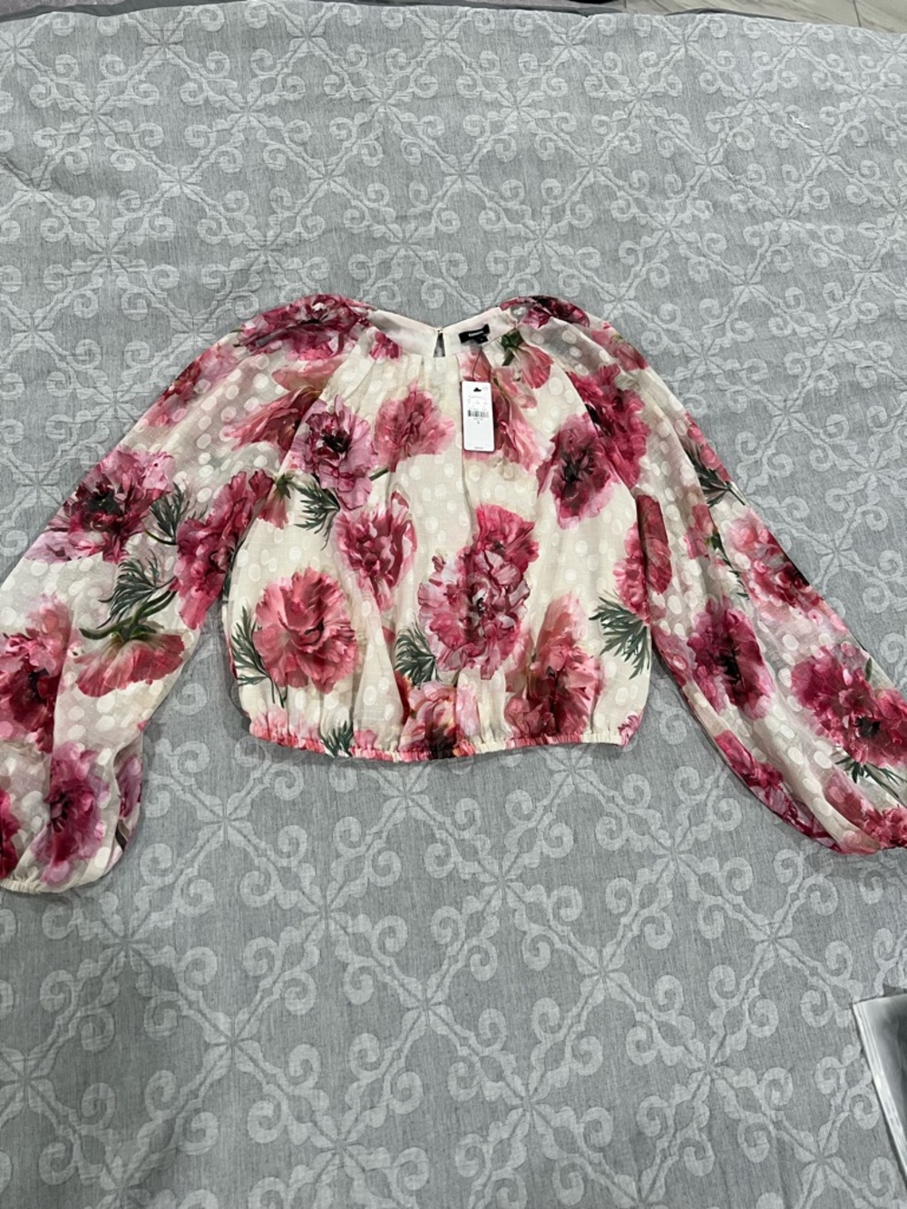 Express Cream Blouse with Pink Floral Print
